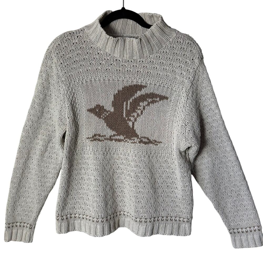Vintage Mallard Duck Sweater M Made Canada Cotton Knit Mock Neck Hunting Bird
